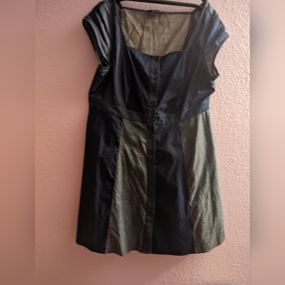 eShakti Square Neck Midi Denim Dress